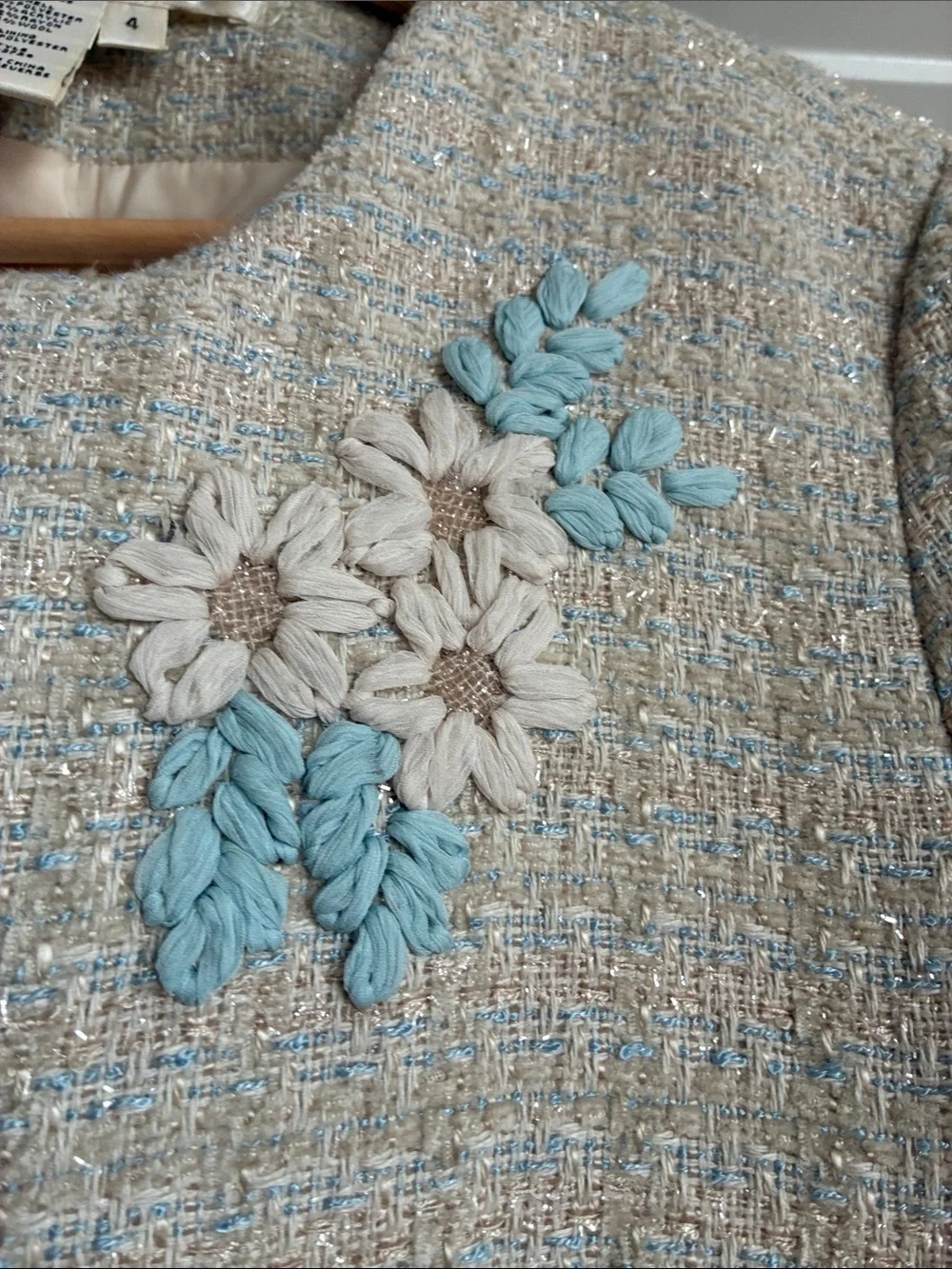 Vintage Studio M Tweed Crop Jacket Blazer Embroidered Floral Quiet Luxury